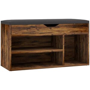 HOMCOM Mobilier pentru încălțăminte Bancă cu depozitare în 2 niveluri, nișă + compartiment integrat cu pernă, efect lemn de mahon | Aosom Romania imagine