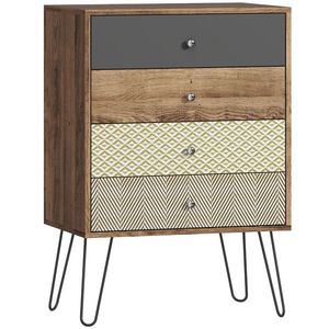 HOMCOM Comodă cu 4 sertare Picioare tip furcă din oțel Stil boem 60x39x86 cm Multicolor | Aosom Romania imagine