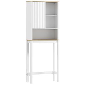 HOMCOM Mobilier de depozitare deasupra toaletei cu ușă canelată, compartimente, poliță reglabilă, 65x25x170cm, alb | Aosom Romania imagine