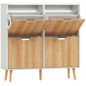 HOMCOM Dulap pentru pantofi 4 uși rabatabile 16 perechi cu etajeră reglabilă picioare din lemn de pin 95 x 26 x 95 cm natural | Aosom Romania imagine