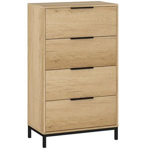 HOMCOM Comodă înaltă pentru dormitor cu 4 sertare, mânere metalice, comodă îngustă pentru living/hol 62x35x105 cm Natural | Aosom Romania imagine