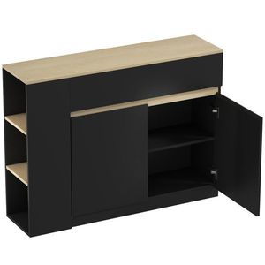 HOMCOM Buffet meuble de rangement avec 2 tiroirs 3 étagères ouvertes et placard 2 portes 110 x 29, 5 x 82 cm noir | Aosom Romania imagine