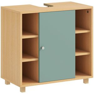 HOMCOM Corp sub lavoar, mobilier de baie cu 6 rafturi deschise și ușă cu închidere amortizată 60 x 33 x 57 cm, verde | Aosom Romania imagine