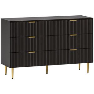 HOMCOM Comodă 6 sertare comodă dormitor mobilier de depozitare modern cu mânere și picioare aurii, 120 x 40 x 76, 5 cm, negru | Aosom Romania imagine