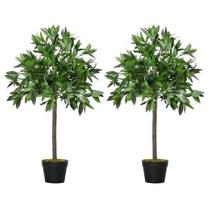 Outsunny Set de 2 Arbori de Dafin în Ghiveci, Plante Artificiale din Plastic pentru Interior și Exterior, Ø16x90A cm, Verde | Aosom Romania imagine