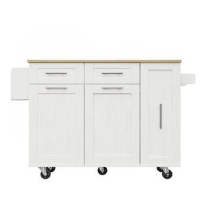 Insulă de bucătărie cu blat rabatabil, Alb | Aosom Romania imagine