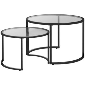HOMCOM Set de 2 Mese de Cafea Suprapozabile din Sticlă și Oțel, Ø70x47.5 cm și Ø54x42.5 cm, Negru | Aosom Romania imagine