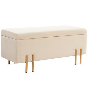 HOMCOM Bancă de Depozitare cu Șezut Tapițat și Picioare Lăcuite Aurii, 100x40x42 cm, Gri | Aosom Romania imagine