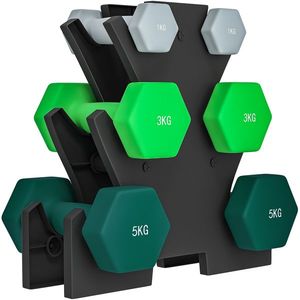 SPORTNOW Set de greutăți hexagonale, greutate totală de 18 kg, cu suport inclus, din oțel, metal și plastic, multicolor | Aosom Romania imagine