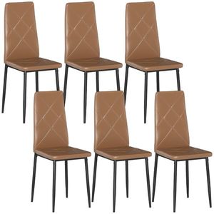 HOMCOM Set de 6 Scaune de Dining Moderne cu Spătar Înalt, din Piele Ecologică și Oțel, 41x50x97 cm, Maro | Aosom Romania imagine
