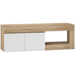 HOMCOM Dulap pentru TV de 60" cu Dulăpior, 2 Uși și Raft Deschis, Mobilier TV din Lemn, 140x40x48 cm, Lemn Natural | Aosom Romania imagine