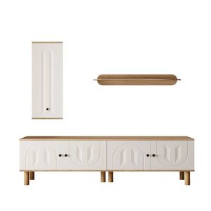 Set mobilier living 3 piese, compus din dulap înalt, comodă joasă și etajeră de perete, Culoare naturală imagine