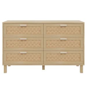 Comodă cu șase sertare din ratan, dulap de dormitor versatil cu spațiu generos de depozitare, 120x40x75 cm, Culoare naturală imagine
