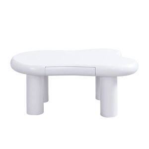 Masă de cafea în formă de nor, din MDF cu iluminare LED și sertar, 98x65, 5x40 cm, Alb imagine