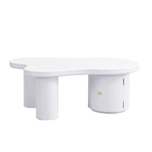 Măsuță de cafea asimetrică cu spațiu de depozitare, pentru living și birouri, 100x60x37 cm, Alb imagine