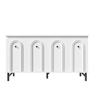 Comodă cu 4 uși, front arcuit 3D, pentru living, sufragerie și hol, 140x34x78 cm, Alb imagine