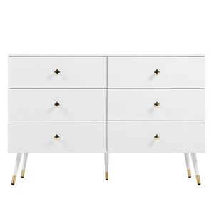 Comodă cu 6 sertare, cu model geometric și mânere în formă de diamant, pentru dormitor și living, 120x40x80 cm, Alb imagine