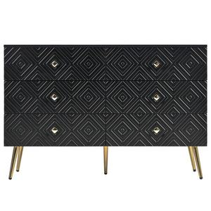 Comodă cu 6 sertare, cu model geometric și mânere în formă de diamant, pentru dormitor și living, 120x40x80 cm, Negru imagine