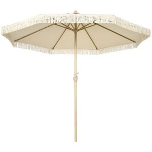 Outsunny Umbrelă de Grădină Înclinabilă pe 3 Niveluri cu Franjuri, Manivelă și Tijă cu 2 Secțiuni, Ø265x244 cm, Crem | Aosom Romania imagine