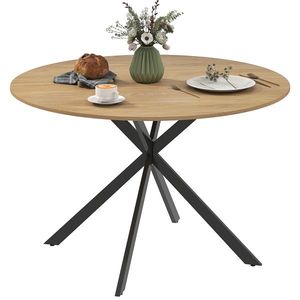 HOMCOM Masă de dining rotundă pentru 4 persoane 120 cm stil industrial cu plank aspect lemn, picioare incrucisate din oțel, stejar | Aosom Romania imagine
