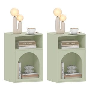 HOMCOM Lot de 2 mese de noapte, masă de noapte cu compartimente deschise, design aranjat, 40 x 30 x 60 cm, verde deschis | Aosom Romania imagine