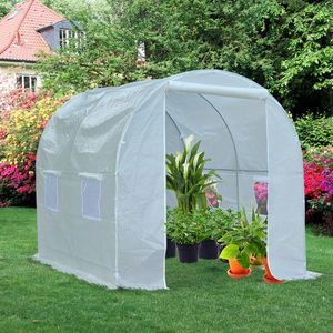 Outsunny Serra da Giardino a Tunnel Per Piante in PE con Tubi in Ferro, Bianco, 250x200x200cm imagine