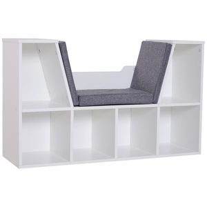 HOMCOM Bibliotecă Bancă 2 în 1 Design Contemporan 6 compartimente 3 Perne incluse 102L x 30l x 61H cm Alb Gri chinuit | Aosom Romania imagine