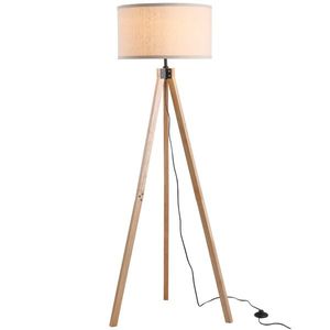 HOMCOM Modern Design Three Legged Floor Lamp Vertical Decoration Lamp, Bedroom and Office, Beige Lampshade HOMCOM Lampada da terra treppiede in legno con lampadine E27 moderno per camera ufficio paralume beige Ф45 x 152cm imagine