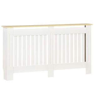 Mobilier Calorifer din PAL cu aspect de Lemn si MDF, Panouri sub forma de Lamele si Raft Superior, 152x19x83cm, Alb HOMCOM | Aosom RO imagine