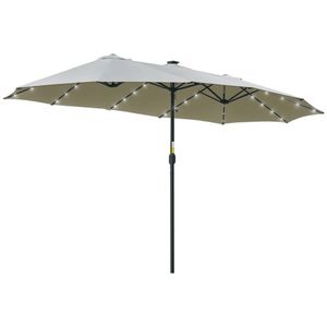 Umbrela dubla Outsunny cu panouri solare cu LED-uri 450 x 265 cm, umbrela cu manivelă, umbrela ovală pentru balcon și plajă, rezistentă la vânt, stabilă, umbrelă de piață cu manivelă pentru balcon, terasă, grădină, Gri deschis | Aosom Romania imagine