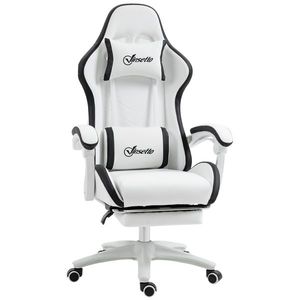 Vinsetto Scaun gaming scaun gaming cu spătar inclinabil la 135°, suport pentru cap și repose-pieds 65l x 65L x 121-129H cm alb și negru | Aosom Romania imagine