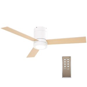HOMCOM Ventilator de tavan 2 în 1 cu lumina LED 3 viteze silentios - telecomanda - diametru 112 cm, natural si alb | Aosom Romania imagine