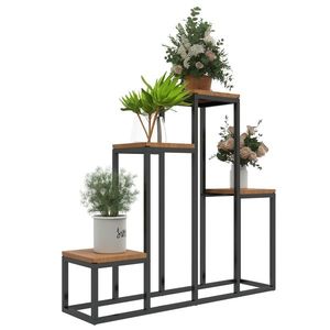 Outsunny Raft de plante, etajeră de flori din metal și lemn cu 4 nivele de înălțimi diferite în stil industrial 80 x 20 x 74 cm | Aosom Romania imagine