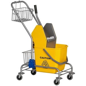 HOMCOM Cărucior de curățare cărucior de menaj profesional presă seau 26 L + coș de depozitare galben | Aosom Romania imagine