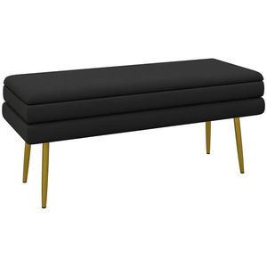 HOMCOM Bancă bancuță cutie de depozitare 2 în 1 cu șezut din catifea și picioare de oțel - 100 x 37, 5 x 42 cm, negru și auriu | Aosom Romania imagine