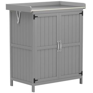 Outsunny Dulap de grădină din lemn adăpost de grădină cu 2 uși, acoperiș pe balamale și poliță, 74 x 43 x 88 cm, gri | Aosom Romania imagine