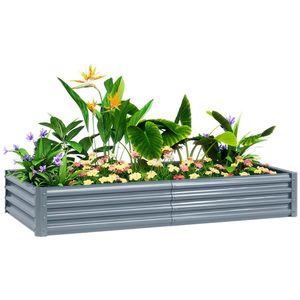 Outsunny Pat de grădină rectangular, pat de grădină ridicat din oțel galvanizat, fund deschis, 180 x 90 x 30 cm, argintiu | Aosom Romania imagine