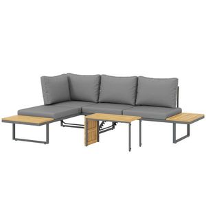 Outsunny Set modular de mobilier de grădină din lemn de acacia 6 locuri, colțar cu masă, gri | Aosom Romania imagine