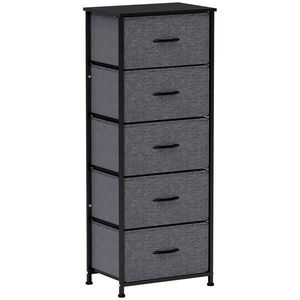 HOMCOM Comodă 5 sertare mobilier de depozitare sertar din material pliabil - structură din oțel negru - 45 x 30 x 116 cm gri închis | Aosom Romania imagine
