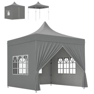 Outsunny Tonnelle de grădină cort pliabil 3 x 3 m cu 4 pereți laterali detașabili 3 ferestre înălțime reglabilă geantă de transport gri | Aosom Romania imagine