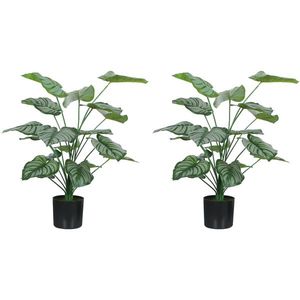 HOMCOM Set de 2 plante artificiale interioare 65 cm, arbore artificial cu ghiveci din plastic și floxare, verde | Aosom Romania imagine