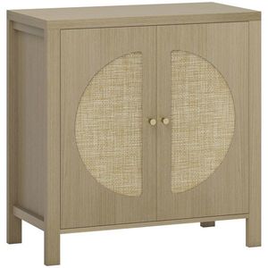 HOMCOM Bufet de bucătărie, mobilier de depozitare cu 2 uși cu efect ratan și raft reglabil, 75 x 38 x 77 cm, lemn natural | Aosom Romania imagine