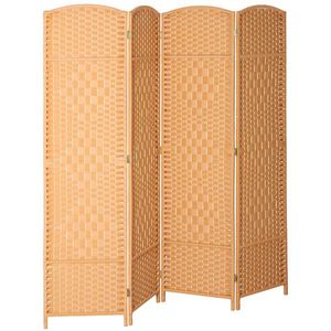 HOMCOM Paravan interior din lemn 4 panouri separator de cameră pliabil pentru living dormitor 180 x 180 cm maro deschis | Aosom Romania imagine