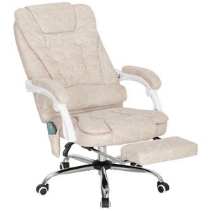 Vinsetto Fotoliu de birou cu masaj și încălzire, scaun de birou, înălțime reglabilă, spătar rabatabil, 65x70x111-119cm, crem | Aosom Romania imagine