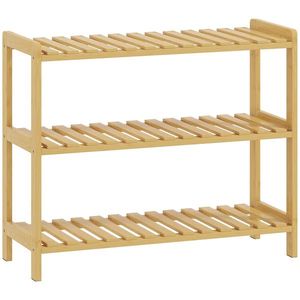 HOMCOM Etajeră din bambus cu 3 niveluri pentru pantofi pentru 9 perechi pentru antreu hol 70x26x57, 5 cm natural | Aosom Romania imagine