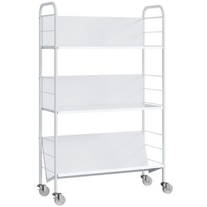 HOMCOM Cărucior Modern pentru Cărți cu 3 Nivele și Roți Pivotante pentru Cărți și Reviste, 69x26x108 cm, Alb | Aosom Romania imagine