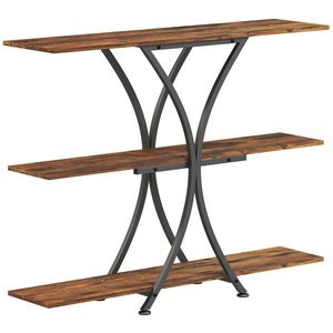 HOMCOM Masă Consolă Masă pentru Canapea cu 2 Polițe Deschise și Cadru Metalic în X Stil Industrial Maro Rustic | Aosom Romania imagine