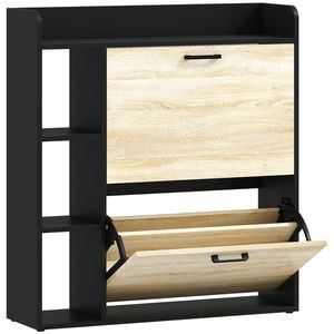 HOMCOM Dulap pentru pantofi slim cu 2 sertare și 3 compartimente deschise, Capacitate 15 perechi, 83x24x90.5 cm, Negru | Aosom Romania imagine