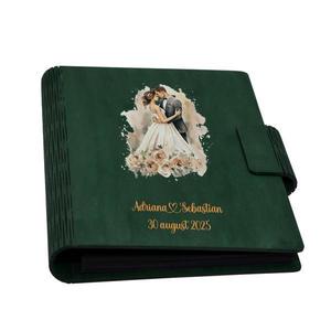 Guestbook de nunta, Album foto din lemn personalizat, Verde inchis, A5, Piksel, pix si lipici stick inclus imagine