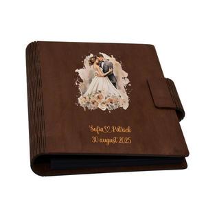 Guestbook de nunta, Album foto din lemn personalizat, Maro, A5, Piksel, pix si lipici stick inclus imagine